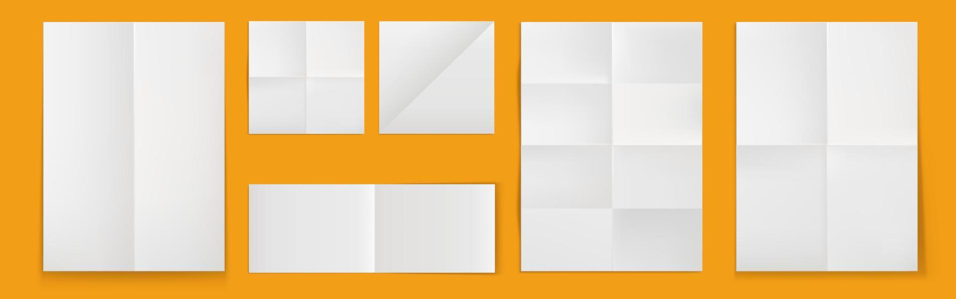 Folded blank posters, white paper sheets vector