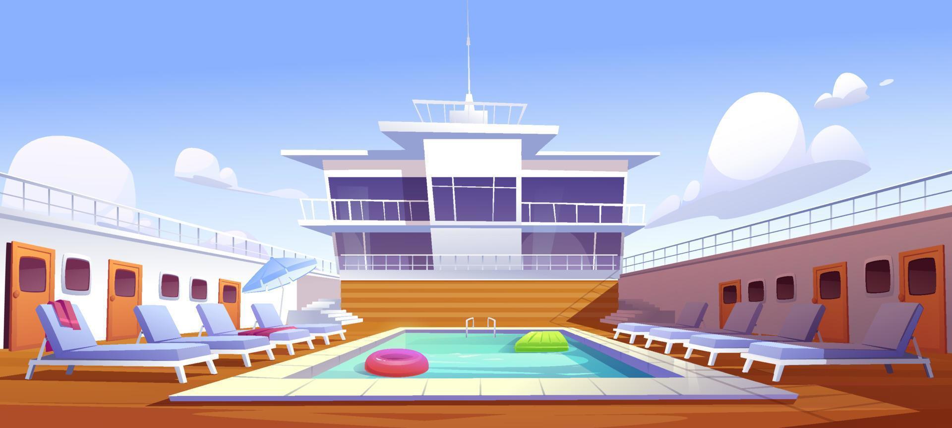 Swimming pool on cruise liner, empty ship deck vector
