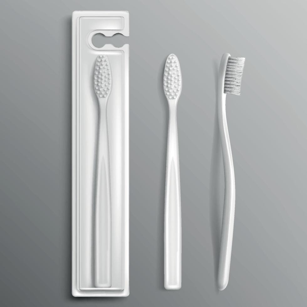 Toothbrush package mockup, dental care products vector