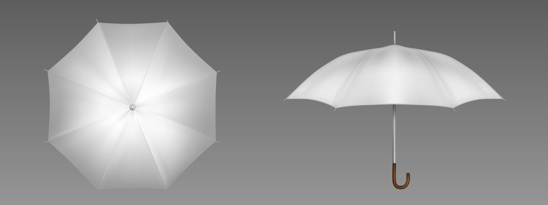 Realistic white umbrella front and top view vector