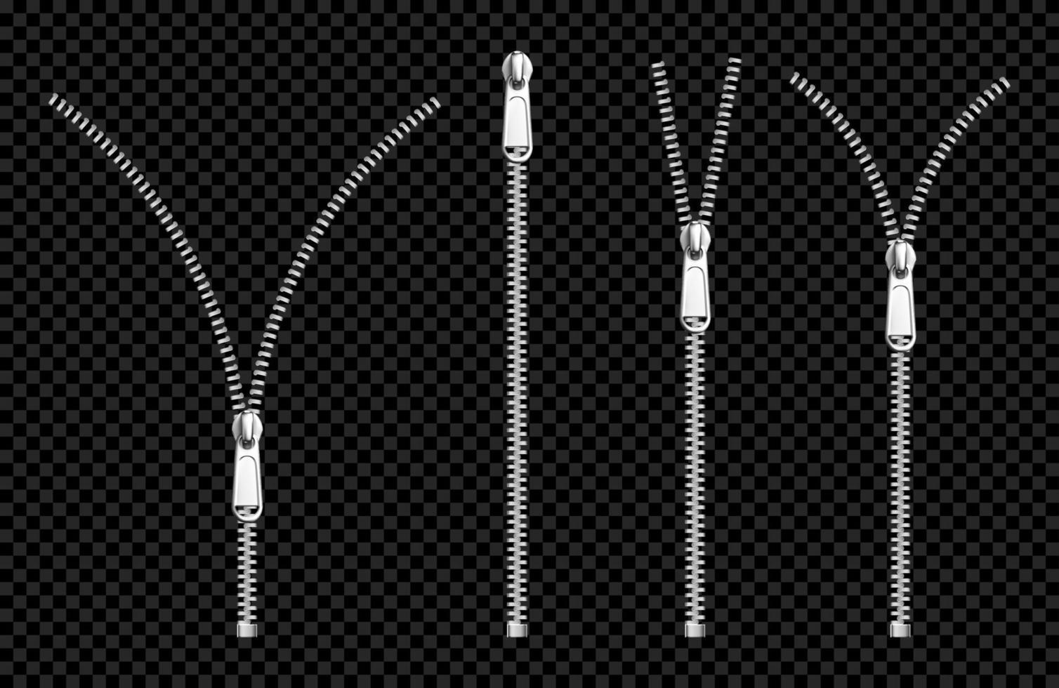 cremalleras metálicas cremalleras plateadas con juego de tiradores vector