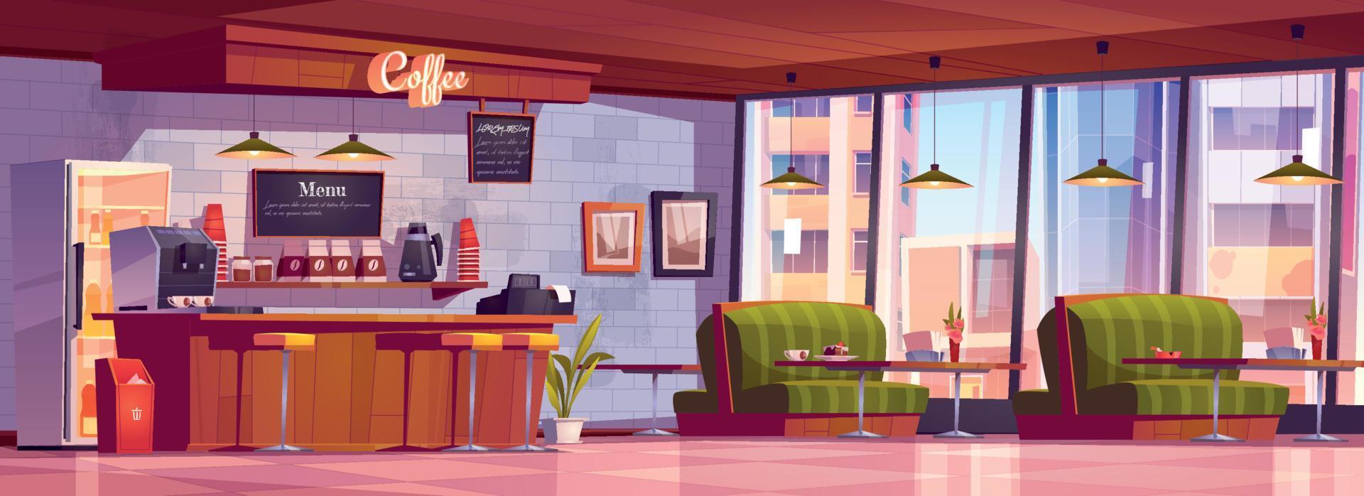 Cafe interior with coffee machine at cashier desk vector