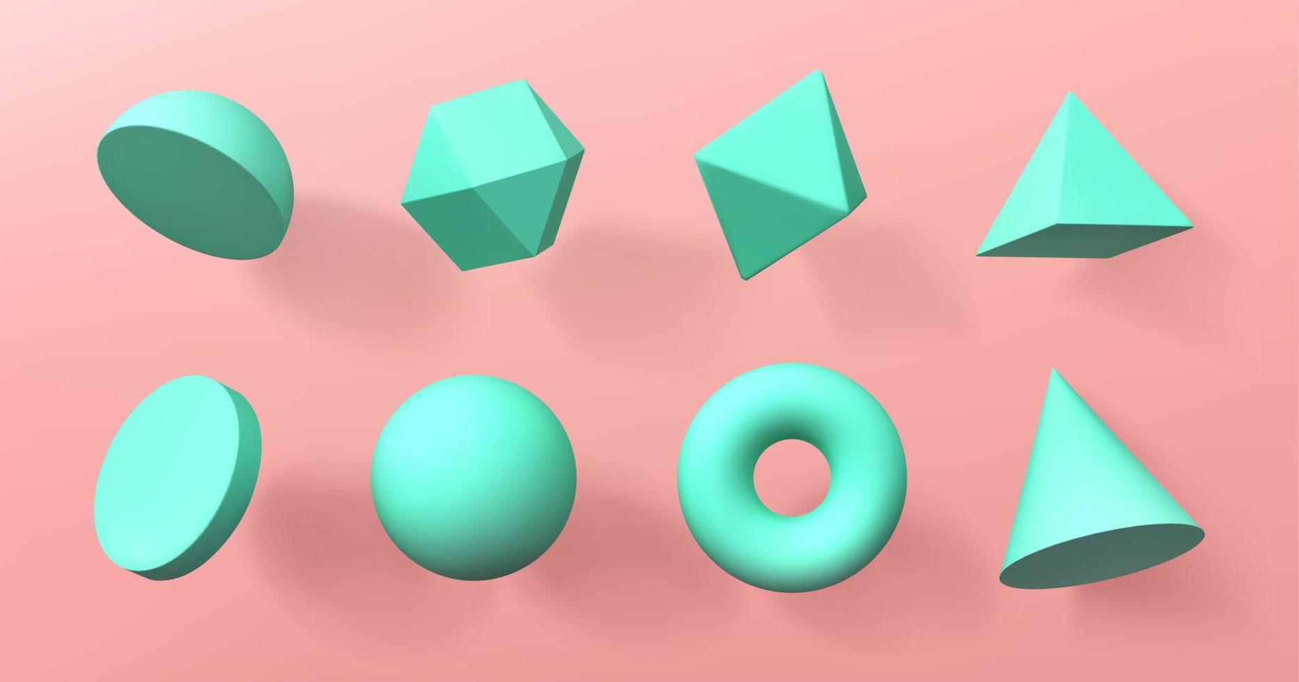 Geometric 3d shapes, voluminous geometry figures vector