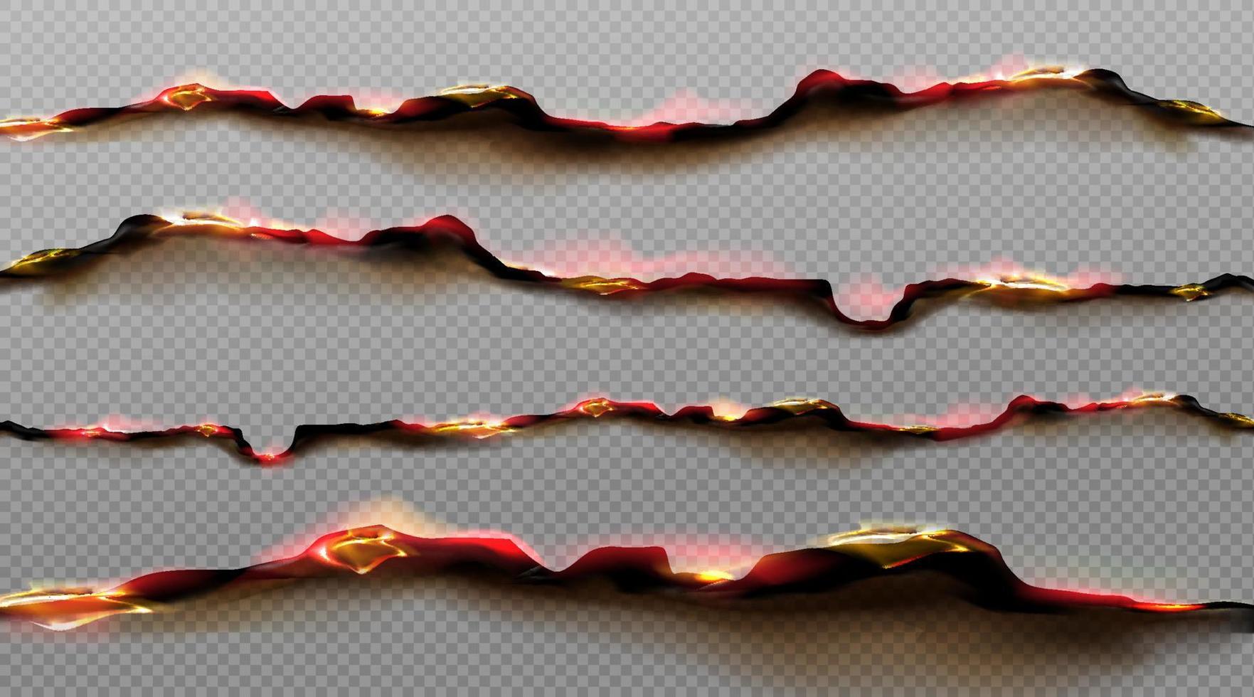 Burn paper borders, burnt page smoldering edges vector