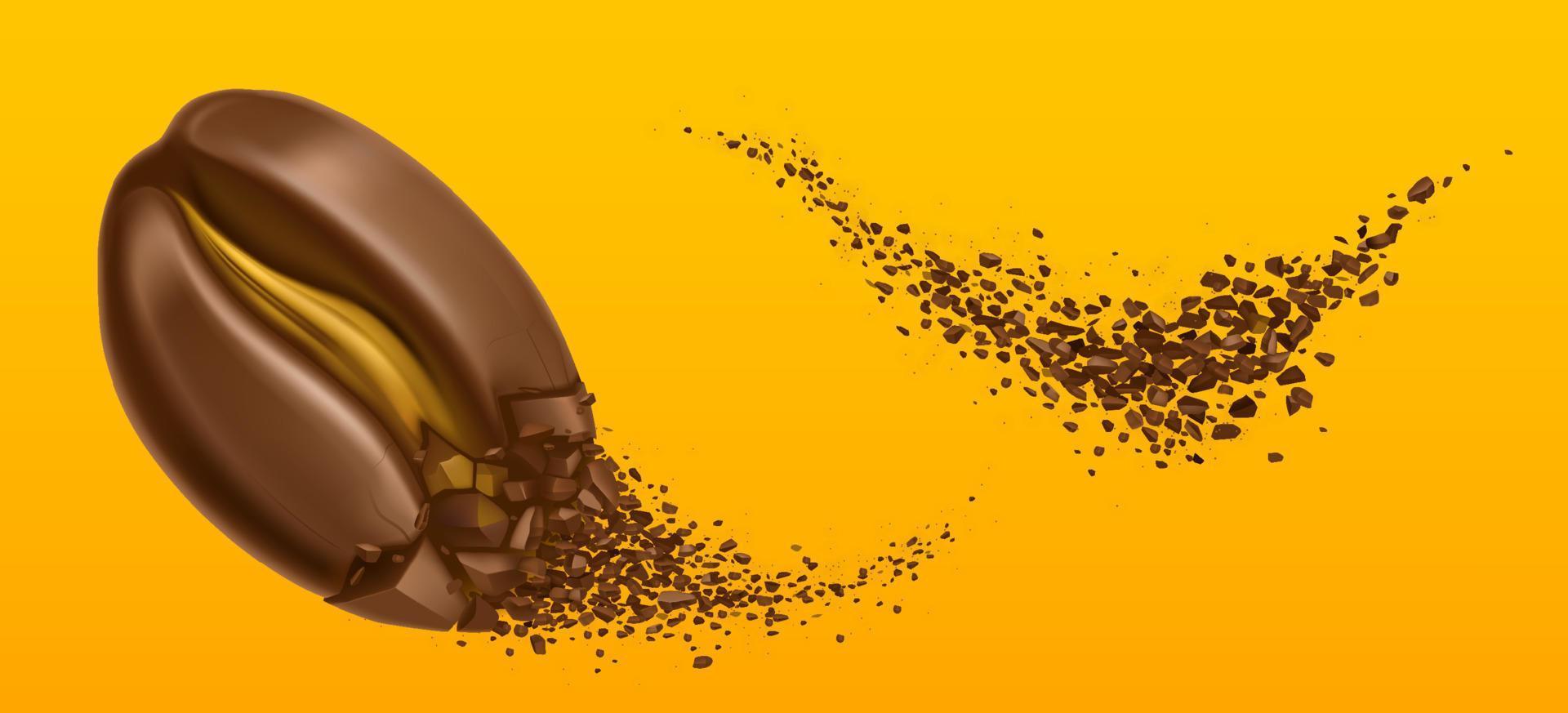 Explosion of coffee bean and ground arabica grains vector
