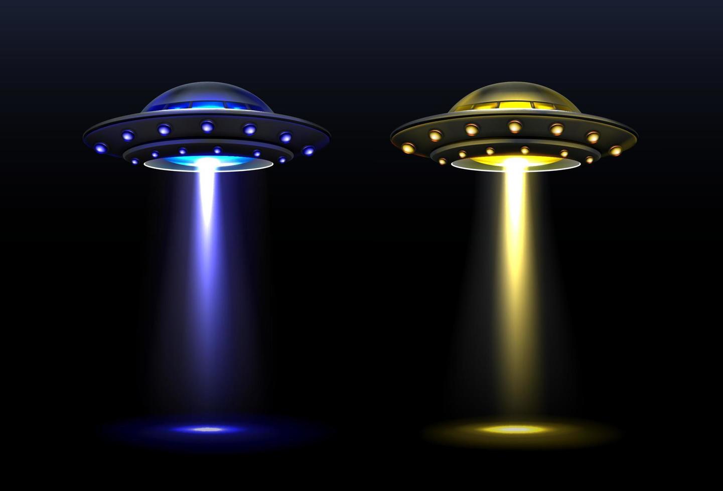 ovni 3d, naves espaciales alienígenas vectoriales con haz de luz vector
