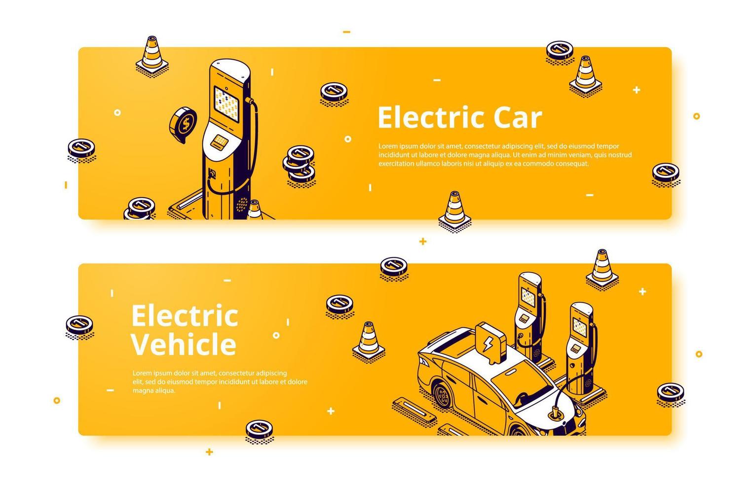 Vector banners of electric vehicles