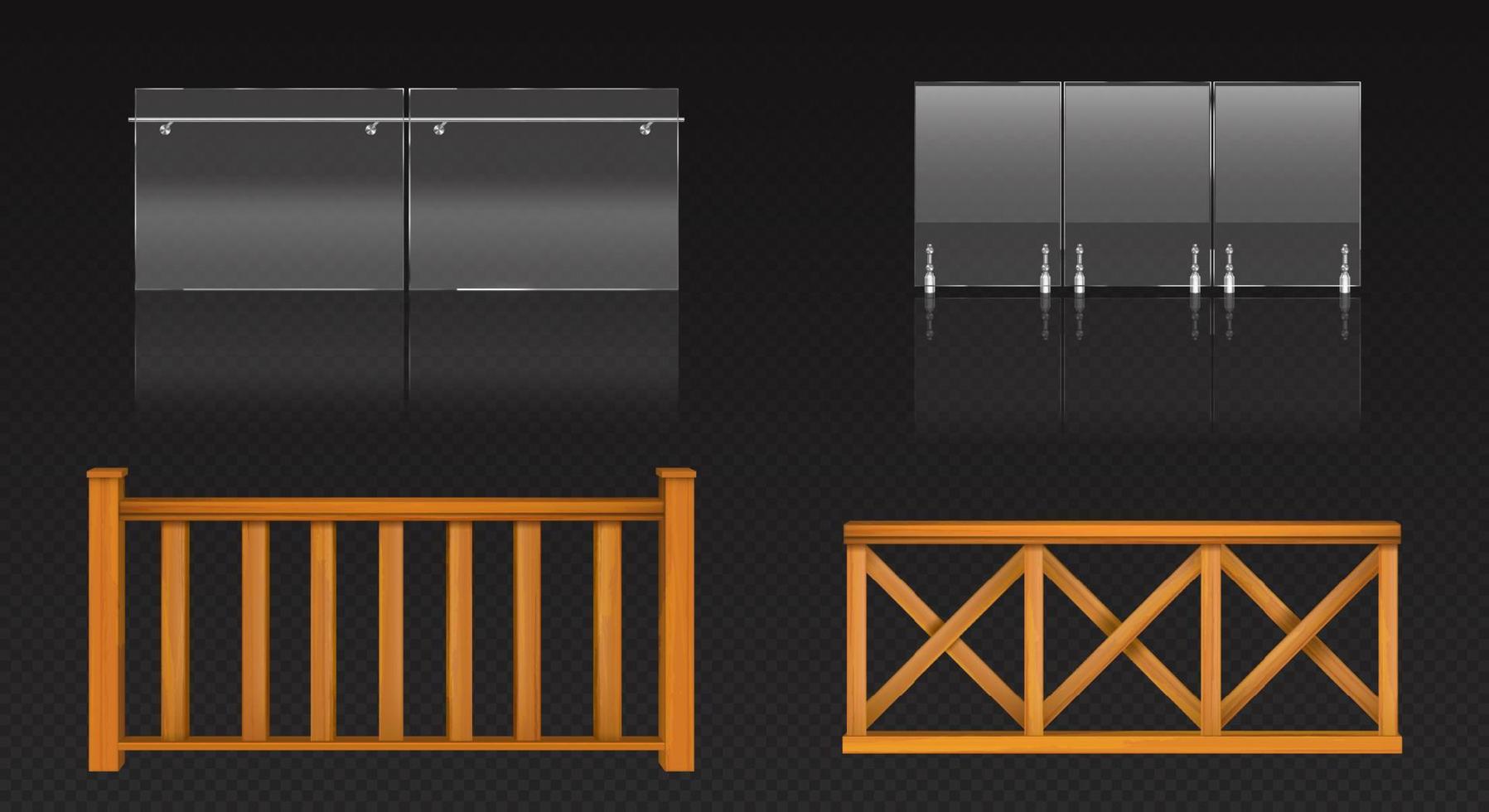 Plexiglass balustrade and wooden fence vector