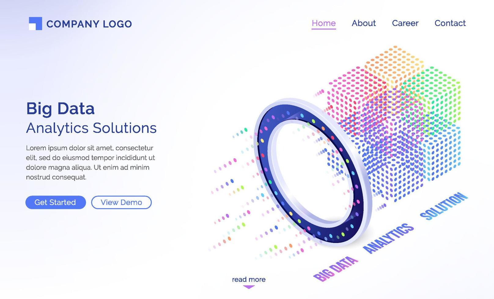 Big data analytics solutions isometric landing vector