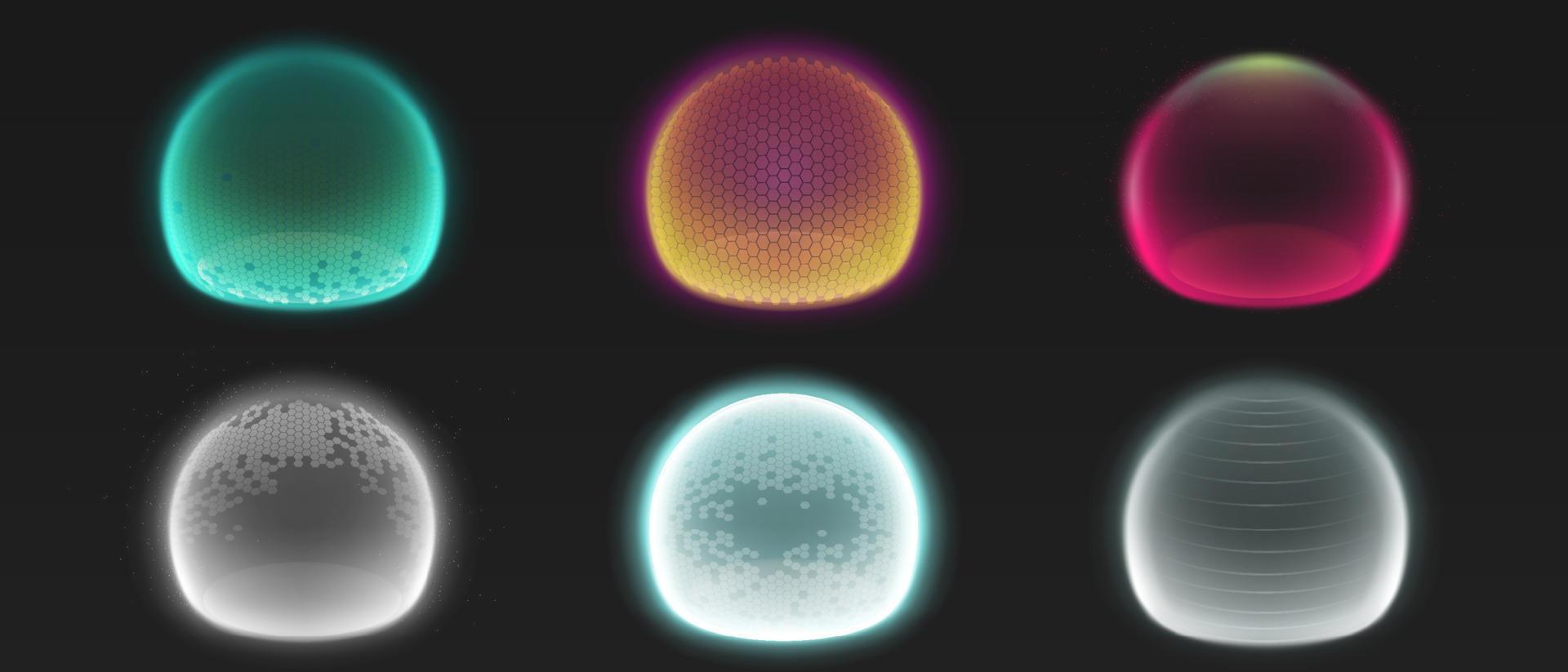 Force shield bubbles, various energy glow spheres vector