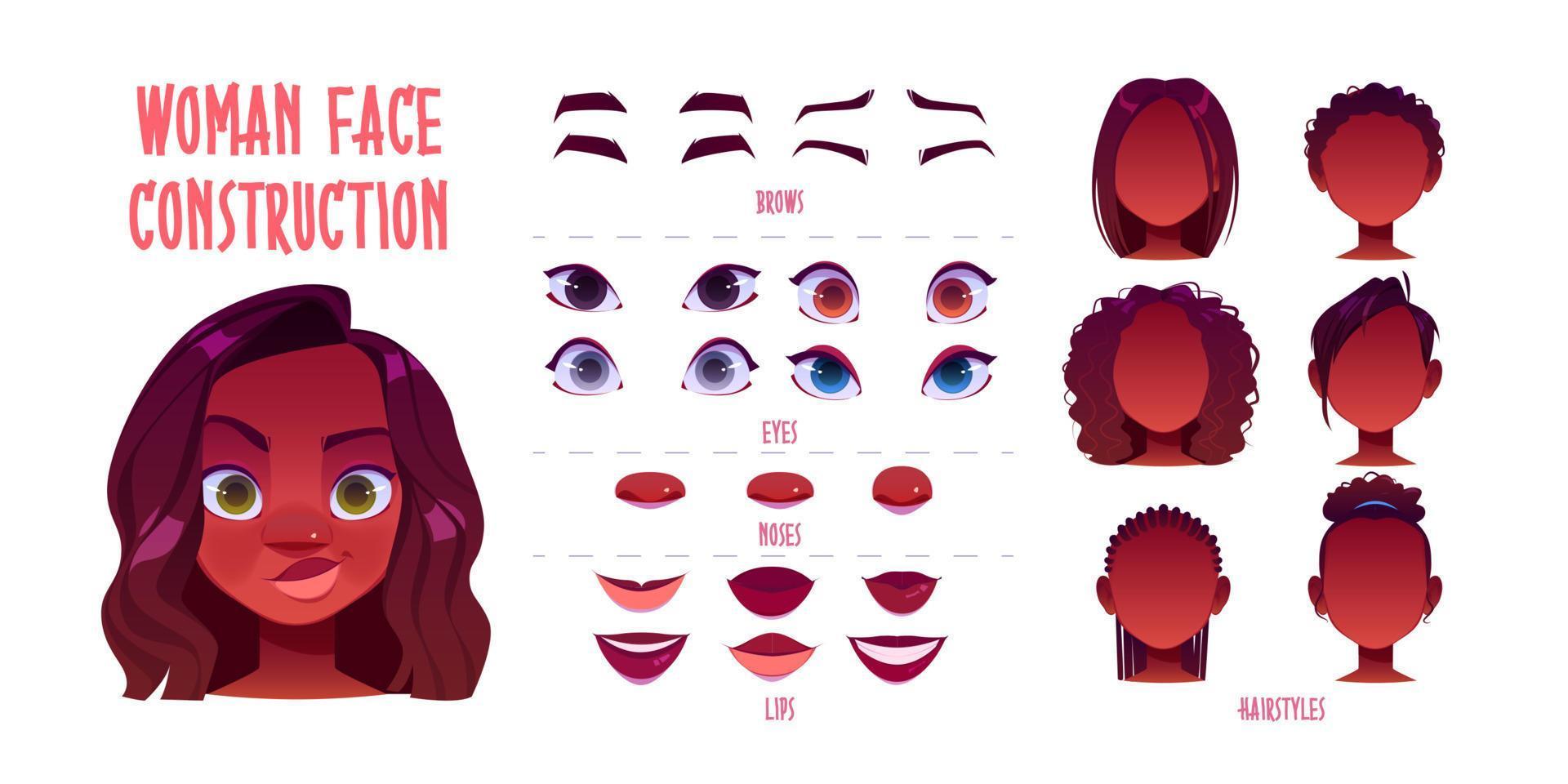 Woman face constructor, african american avatar vector