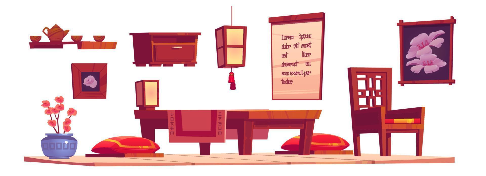 Vector cartoon interior of chinese living room