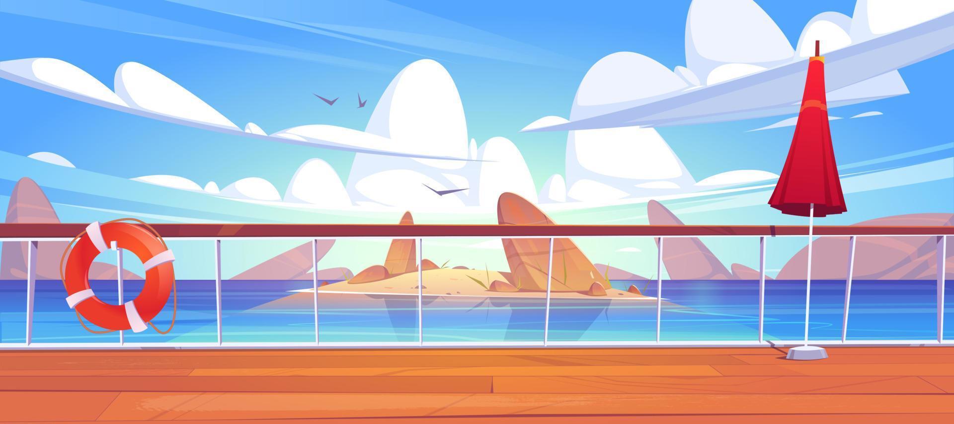 Vector cartoon seascape view from cruise ship deck