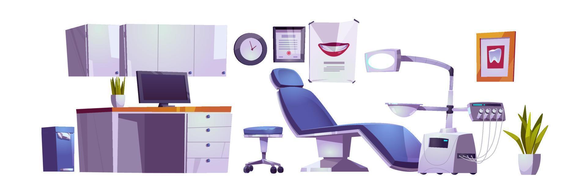 Dentist office, dental practice room interior vector