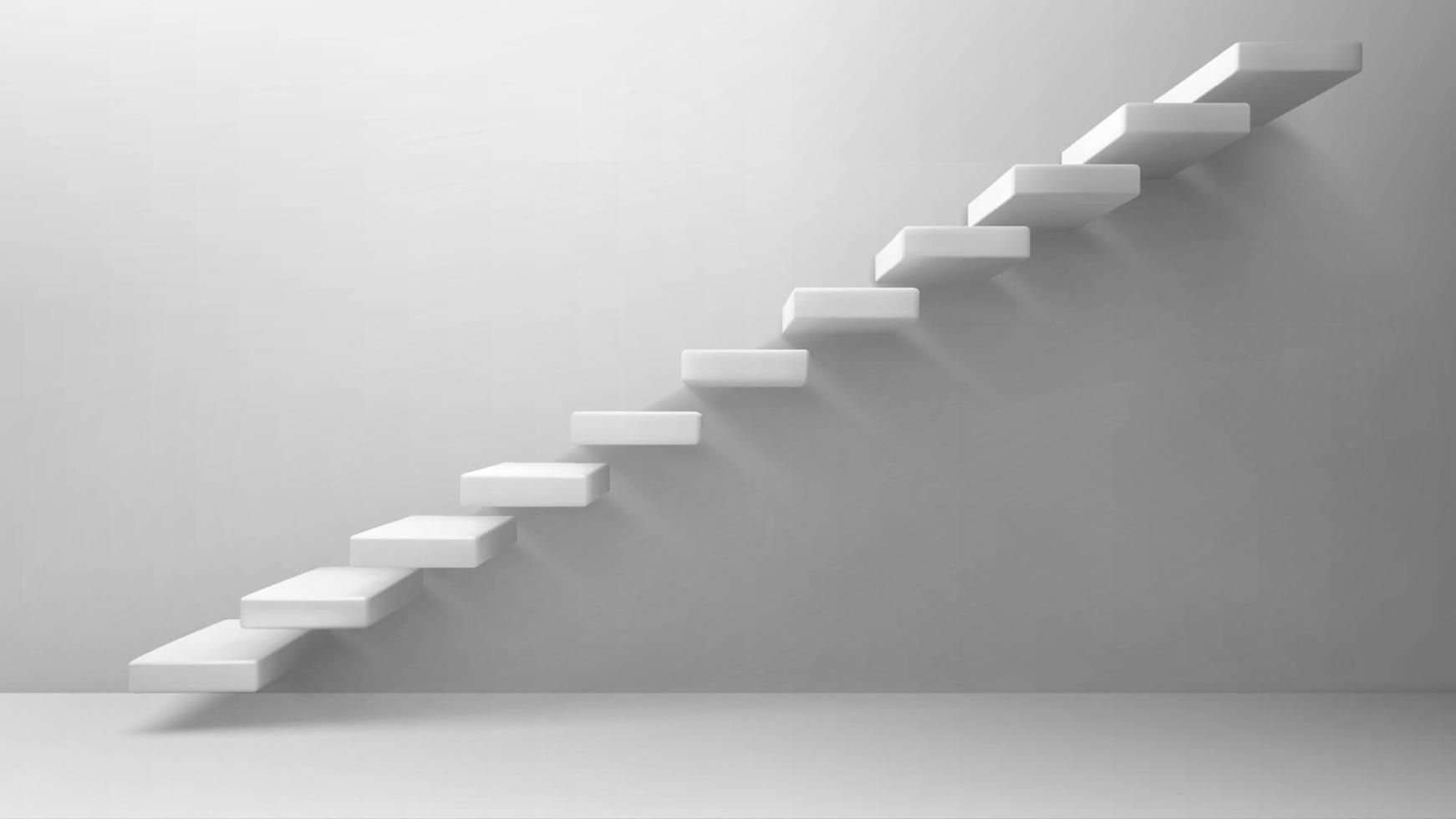 3d stairs white staircase on blank wall background vector