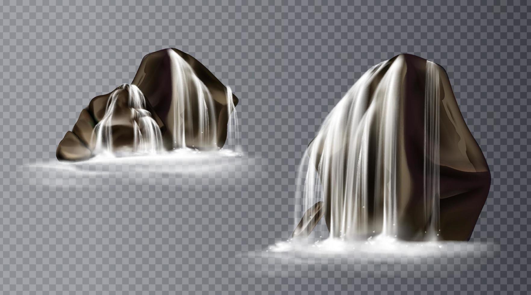 Waterfall cascade on rock, realistic water fall vector