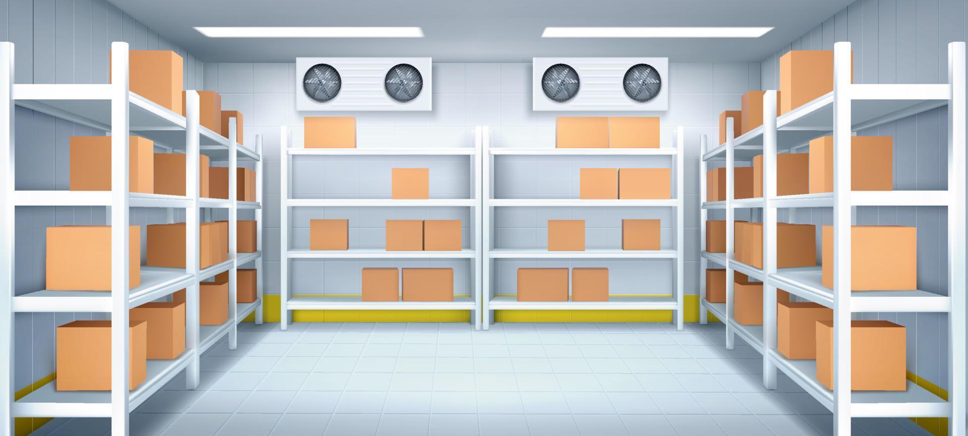 Warehouse interior with carton boxes on racks vector