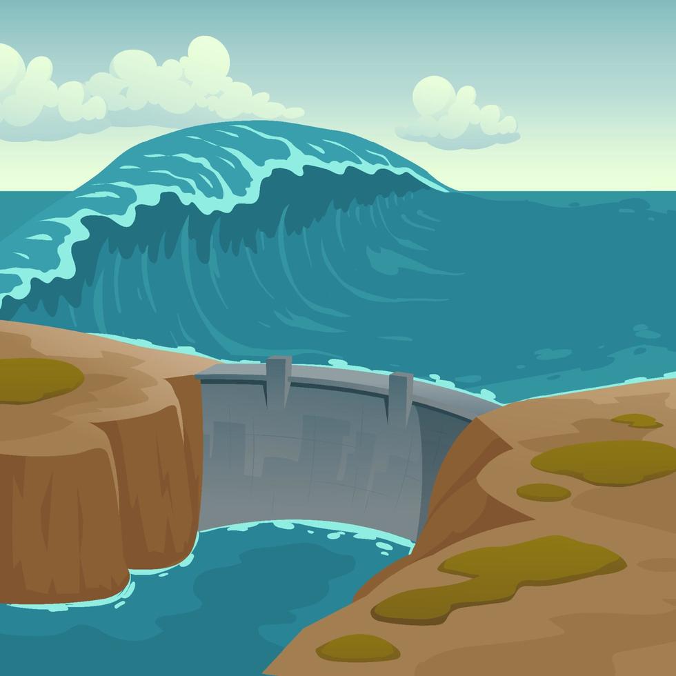 Sea landscape with dam and large wave vector