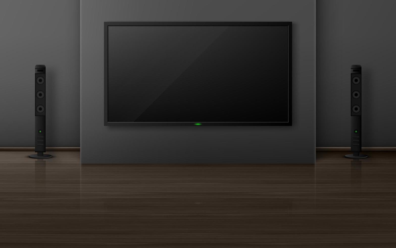 Tv set with dynamics in living room interior. vector