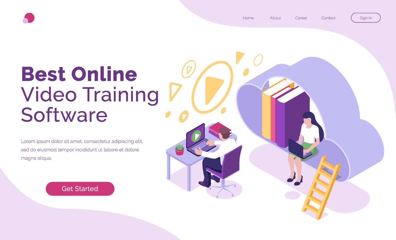 Online video training software isometric landing vector