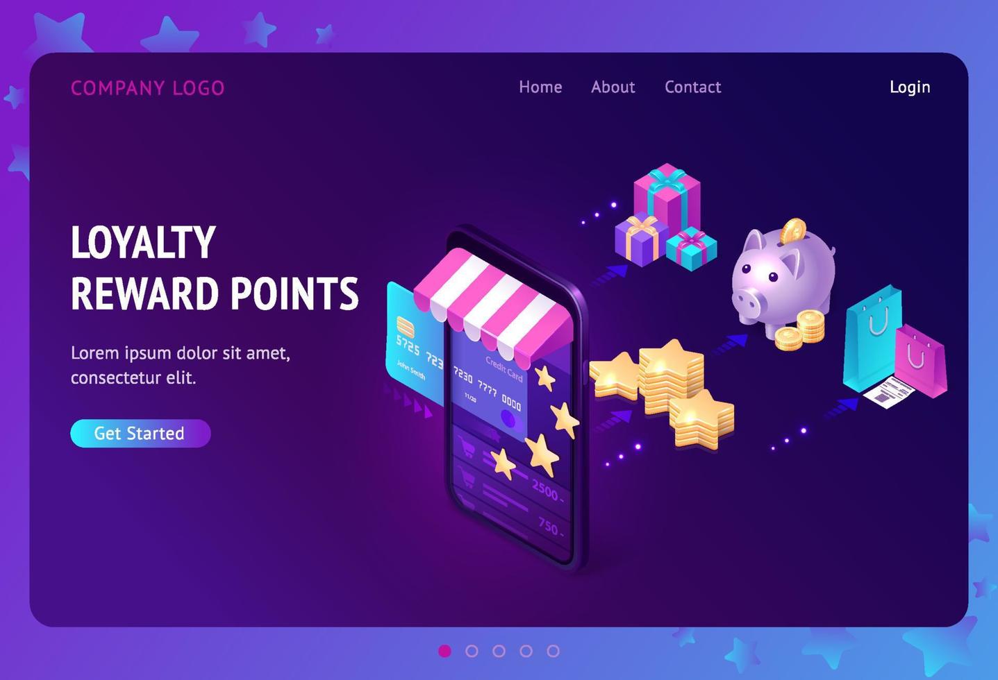 Loyalty program with bonus points landing page vector