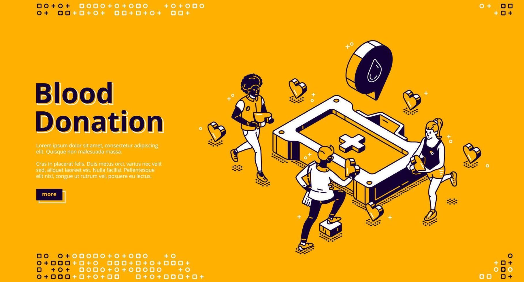 Blood donation isometric landing, donor experience vector