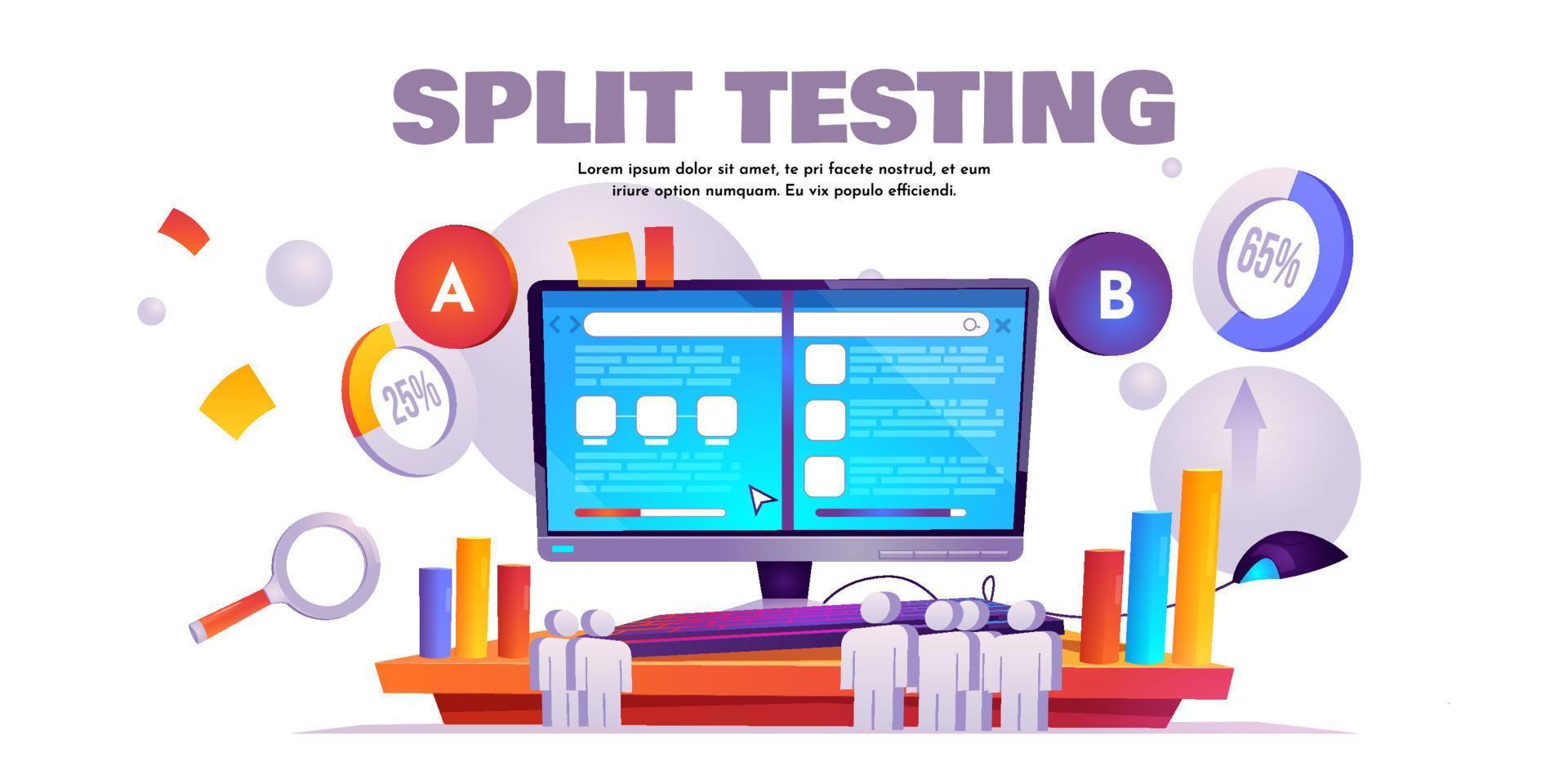 A B split test cartoon banner, website comparison vector