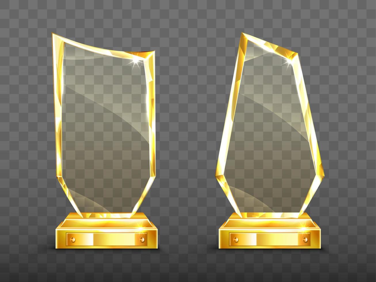 trofeo de cristal de premio dorado con bordes brillantes vector