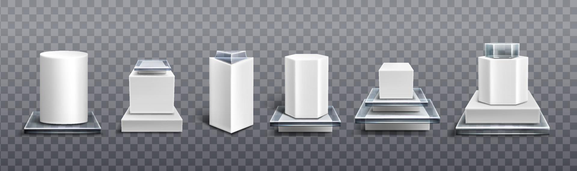 Vector pedestals from white plastic and glass