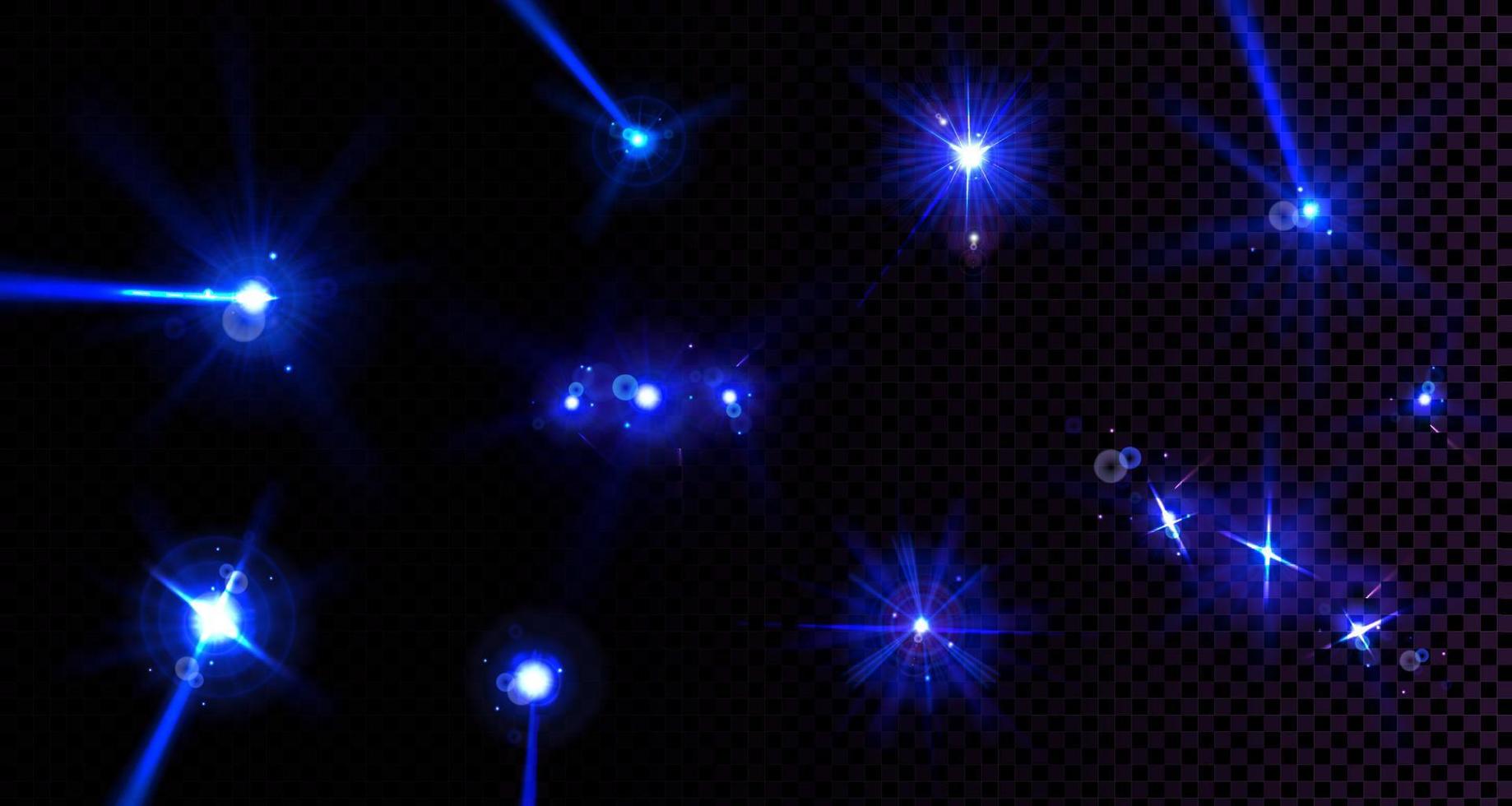 Lens flares, light flashes with blue beams vector