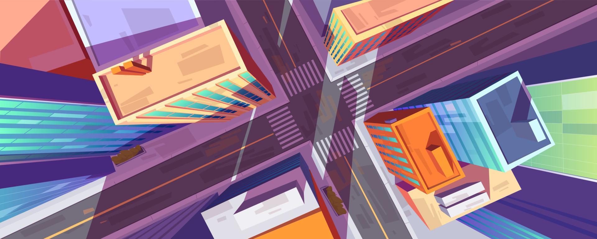 City street top view with buildings and crossroad vector