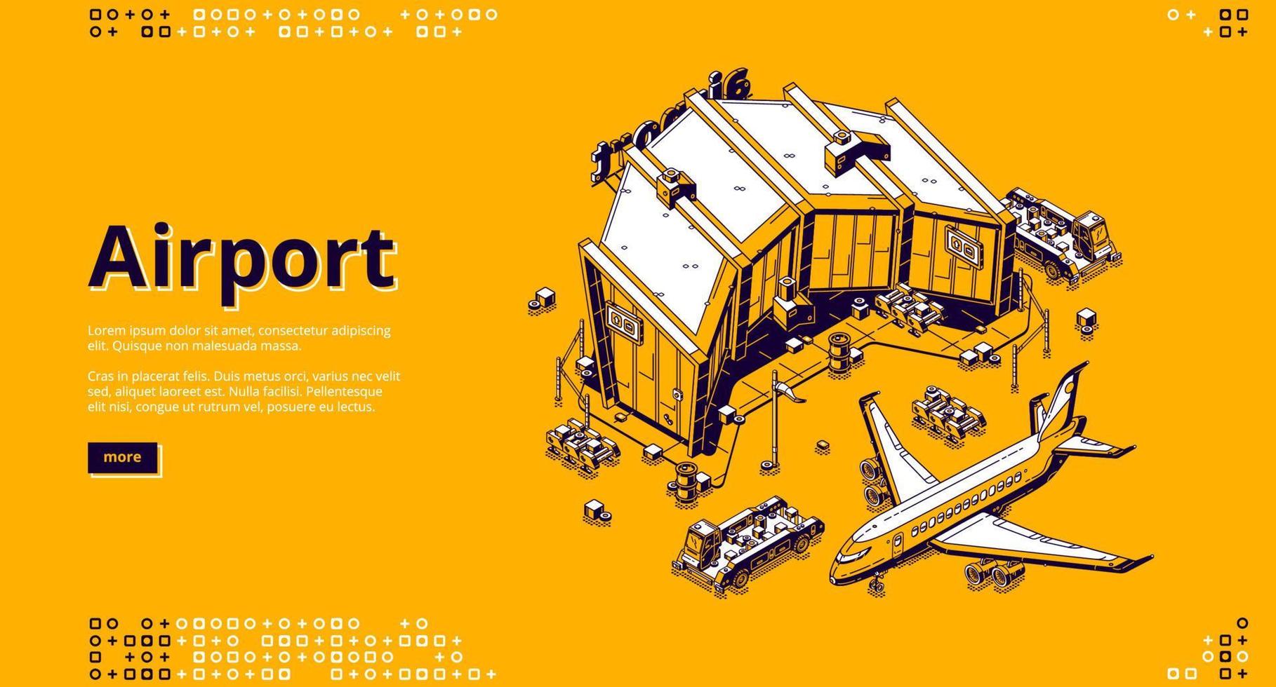 Airport terminal and airplane isometric landing vector