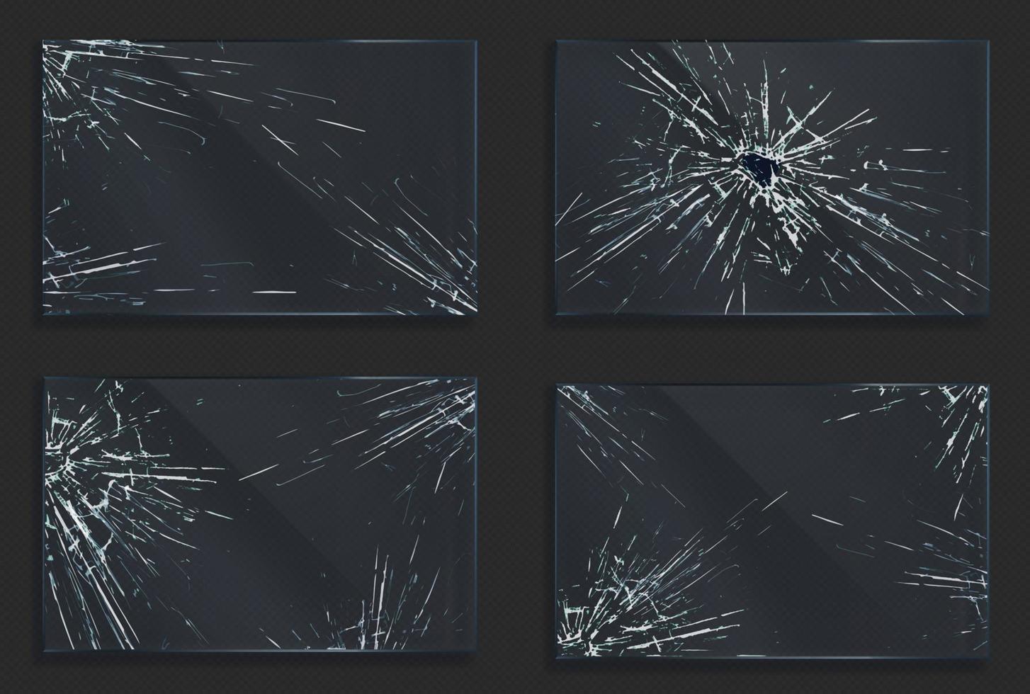 Broken glass with cracks and hole from impact vector