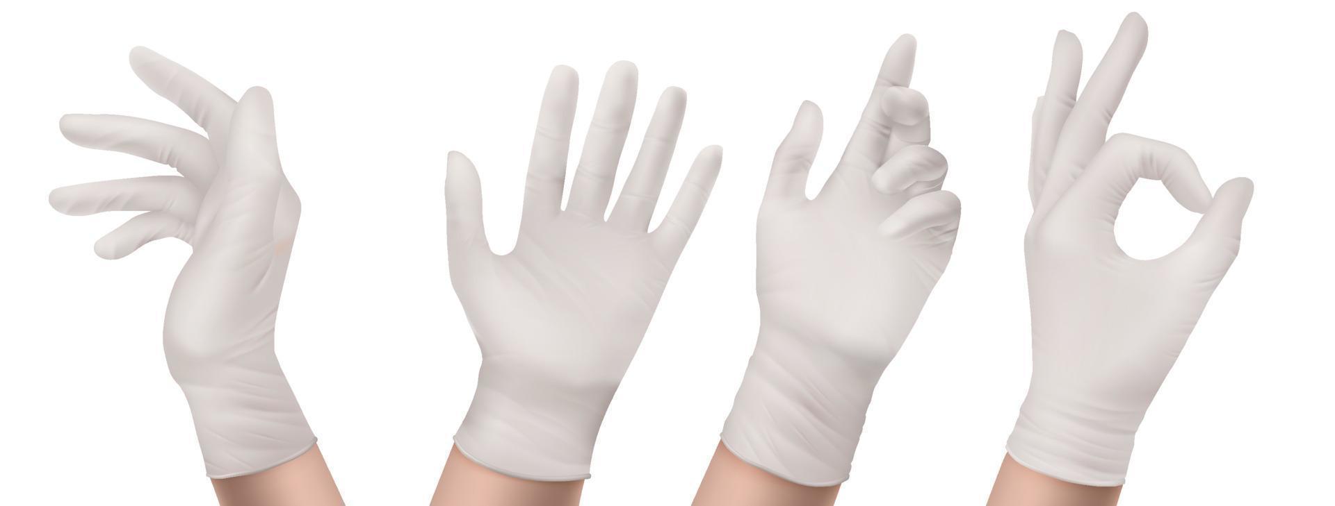 Nitrile gloves on hand front or side isolated set vector