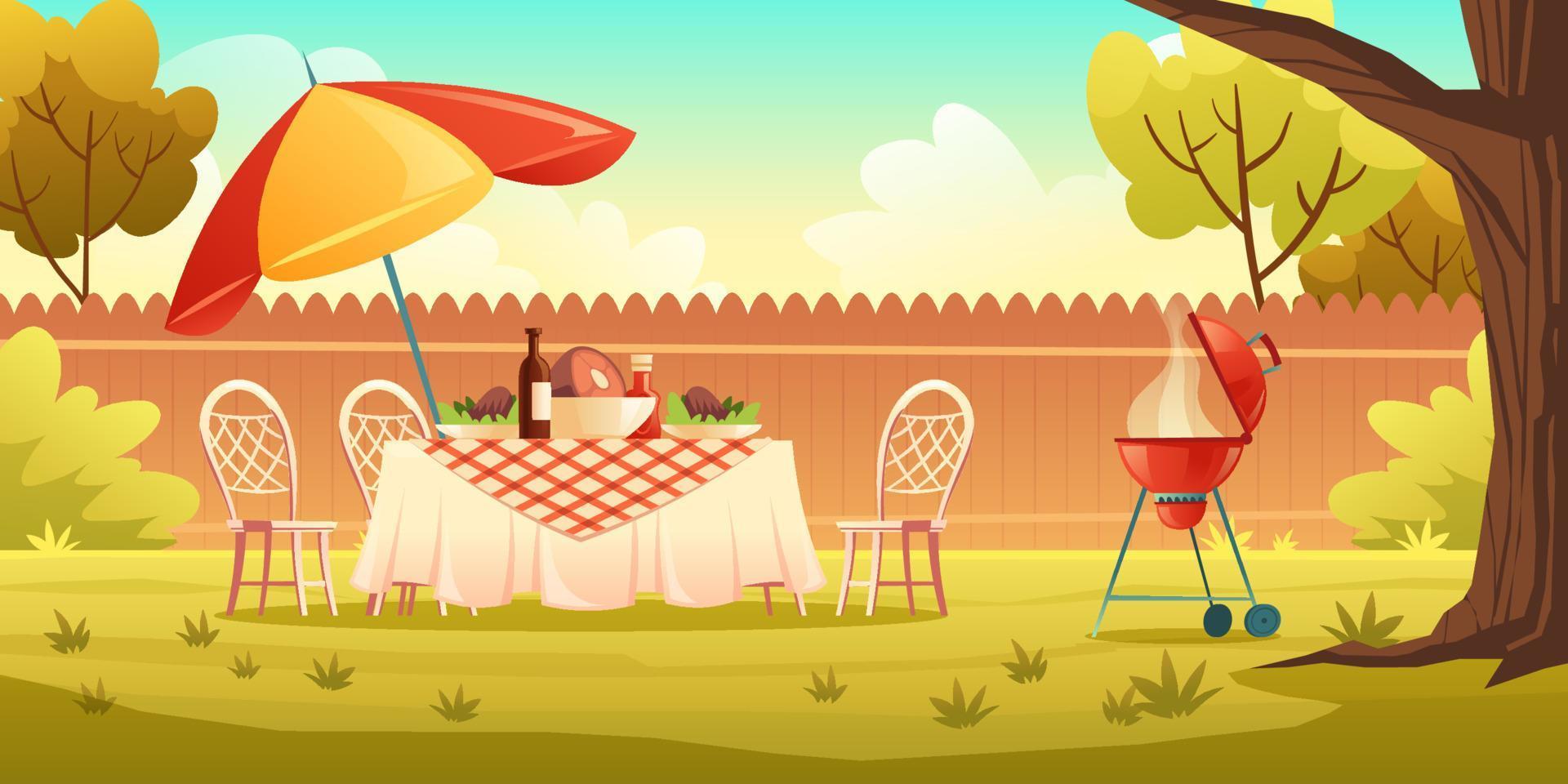 BBQ party on backyard with cooking grill vector