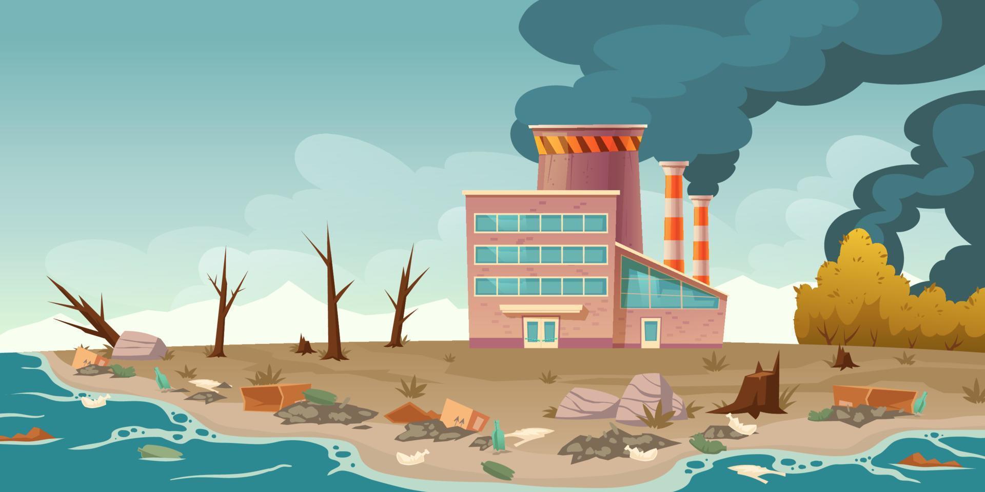contaminación ecológica, tuberías de fábrica que emiten humo vector
