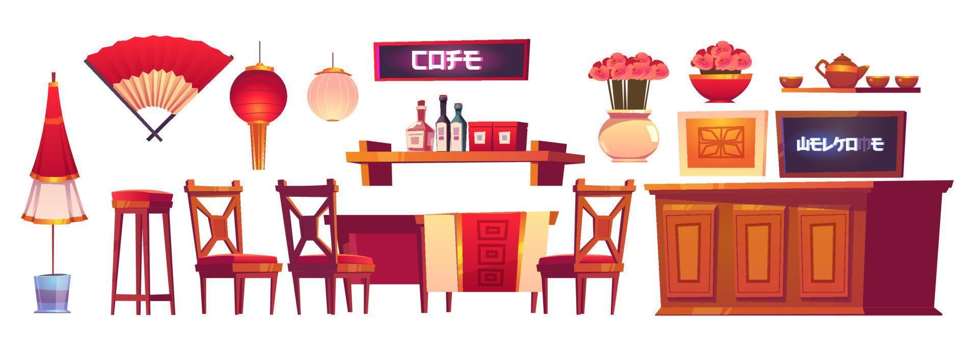 Chinese restaurant interior with lantern and fan vector