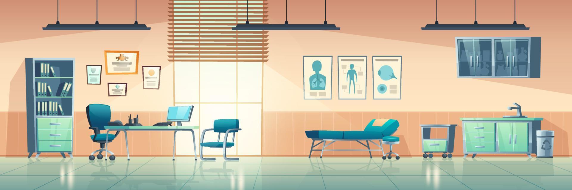 Medical office interior, empty clinic doctor room vector
