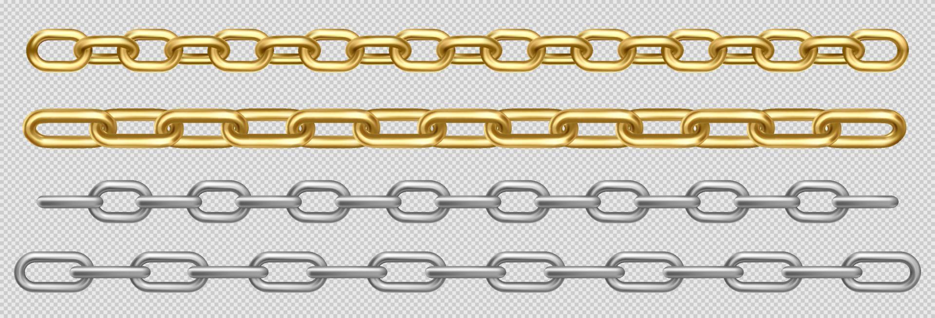 Metal chain of silver, steel or golden links set vector