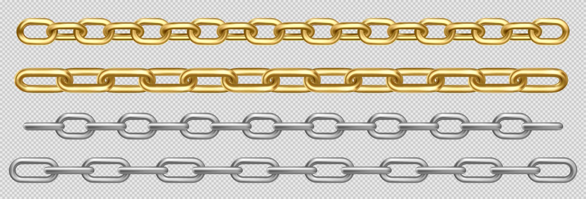 Metal chain of silver, steel or golden links set vector