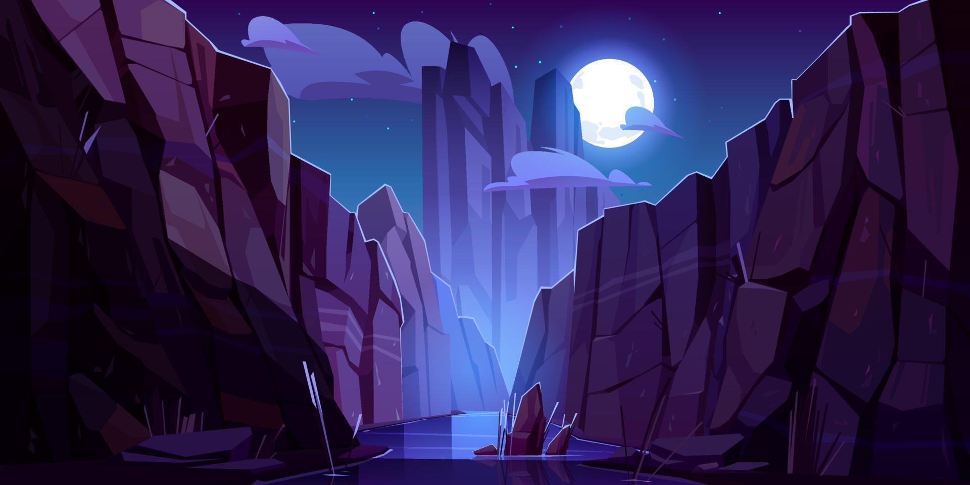 Mountain river in canyon at night vector