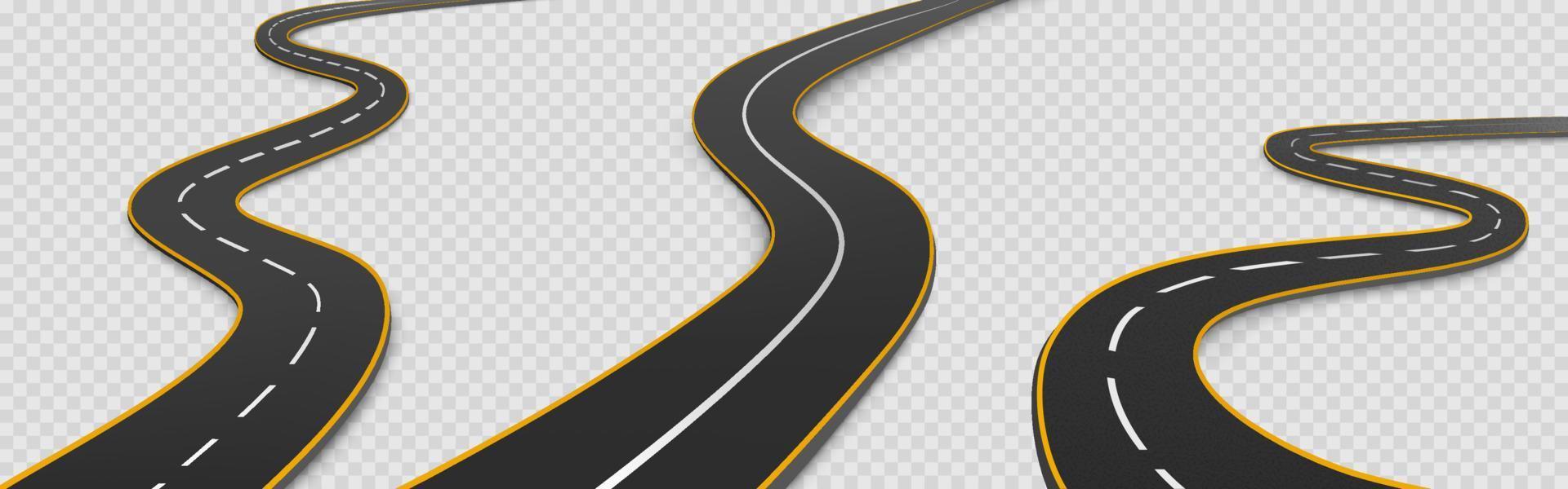 Road, winding highway isolated two lane pathway vector