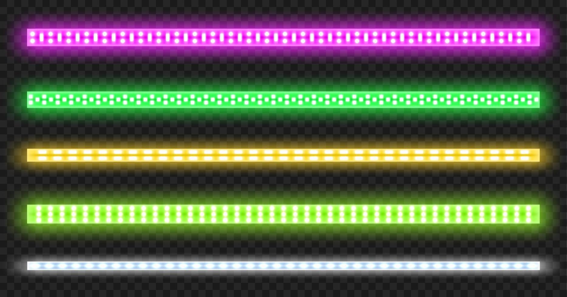 Vector set of led strips with neon glow effect