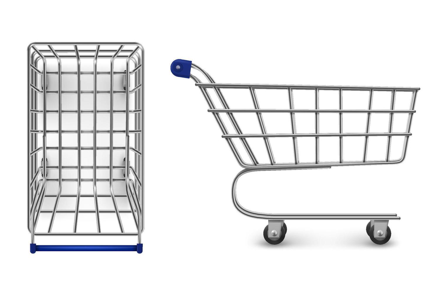 Shopping trolley top and side view, empty cart vector