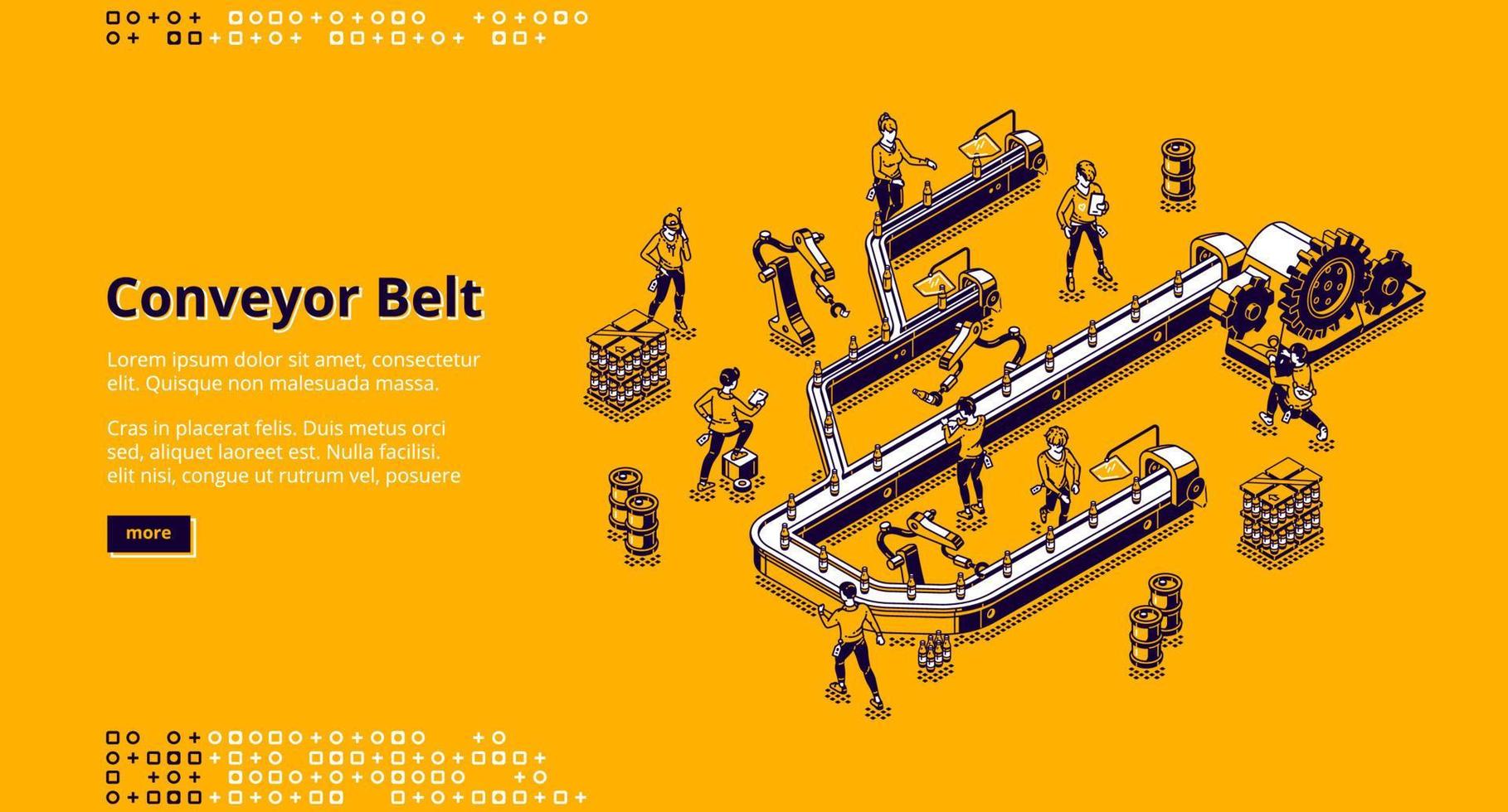 Conveyor belt at factory, plant or warehouse vector