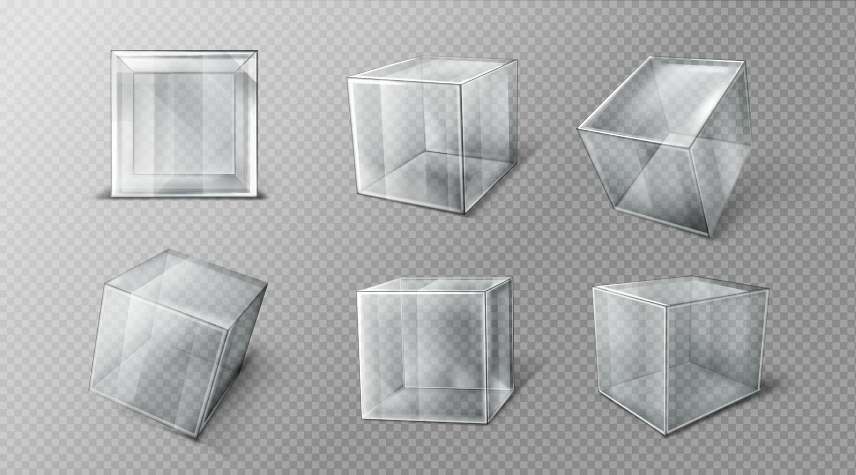 Plastic or glass cube in different angle view set vector