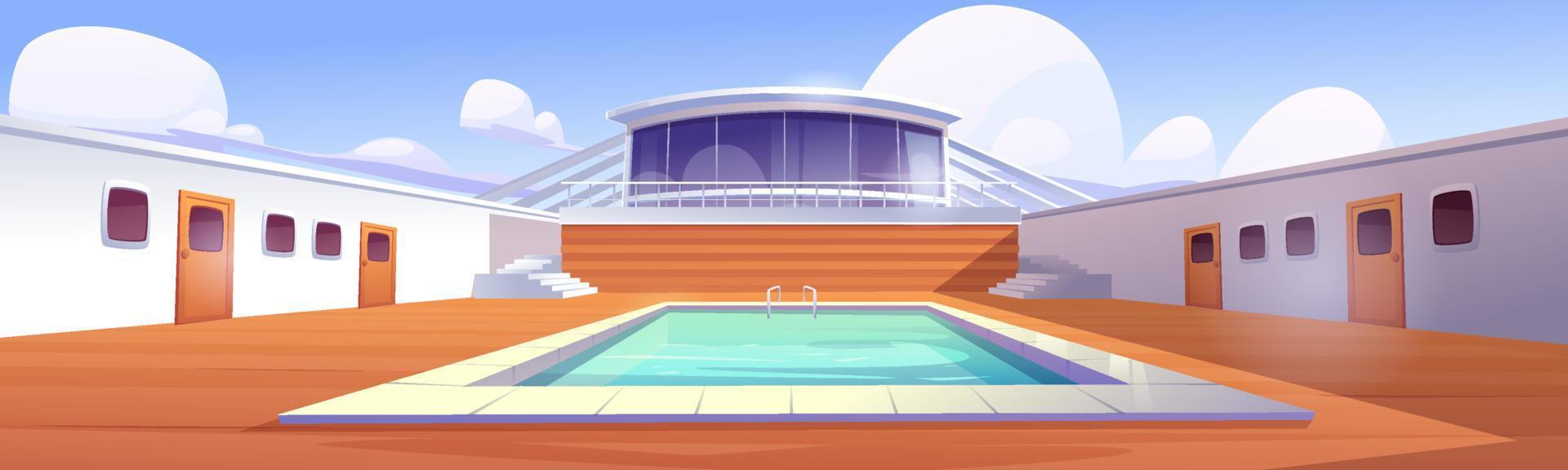 Swimming pool on cruise liner, empty ship deck vector