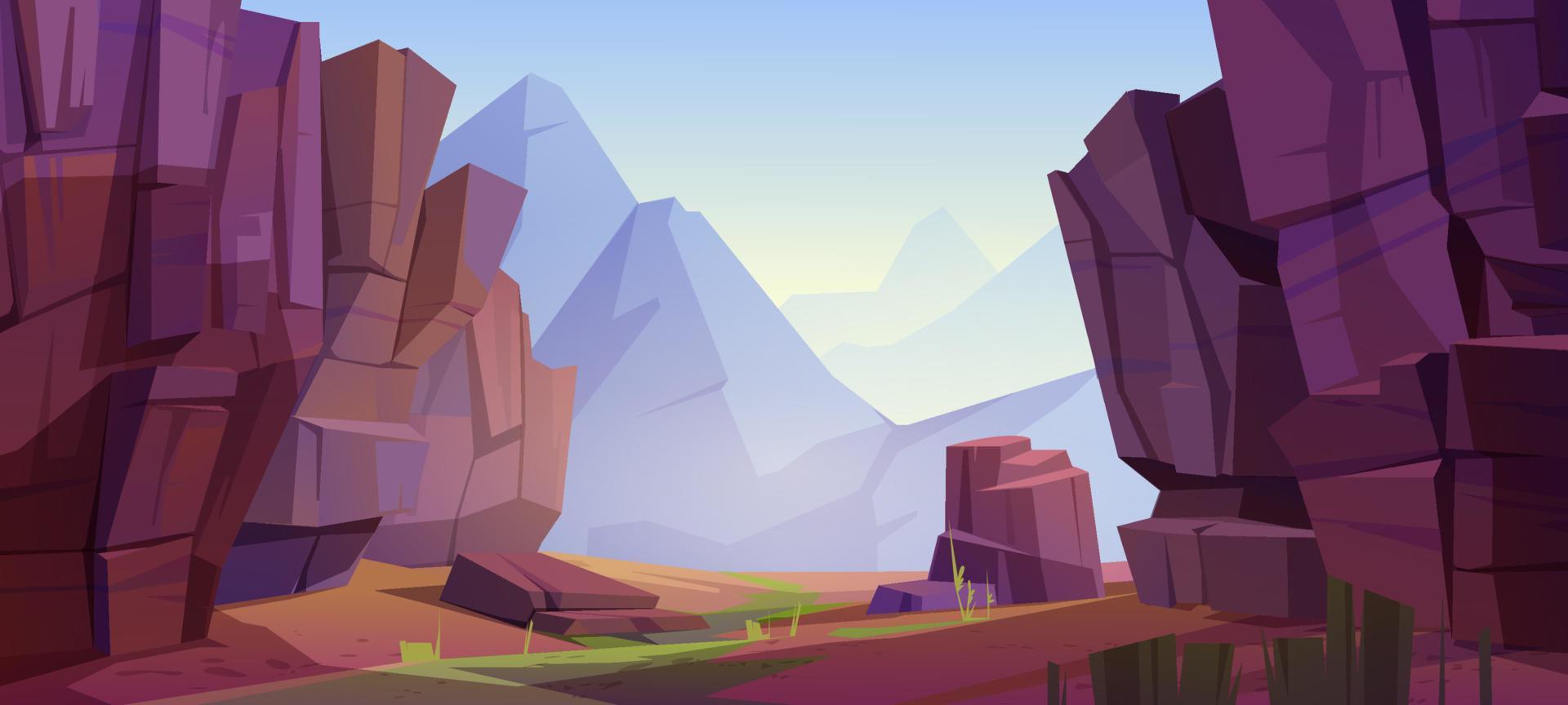 Vector mountain landscape with canyon