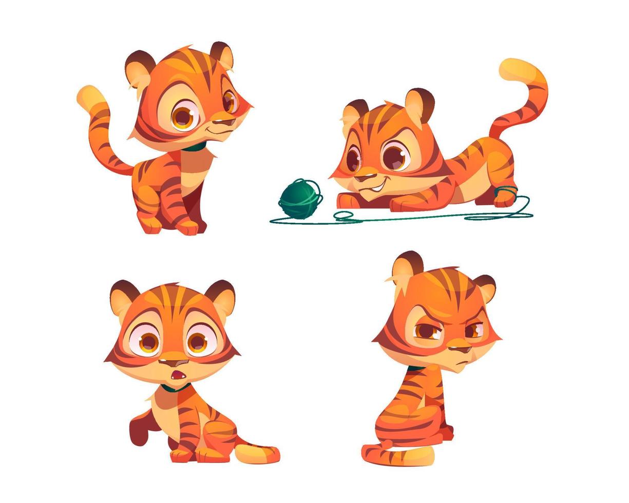 Cute tiger cartoon character, animal cub mascot vector