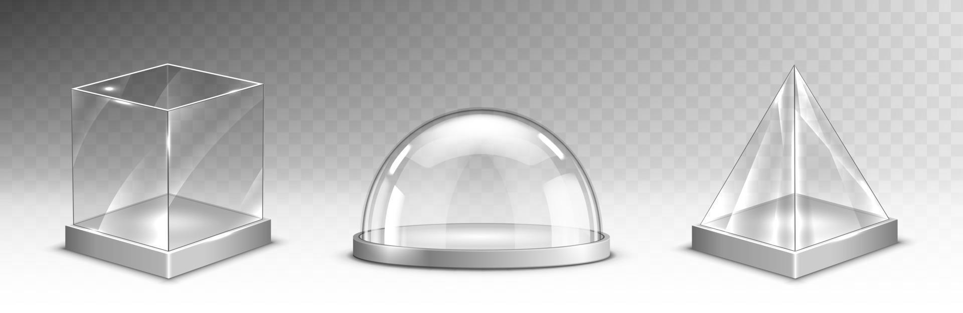 Realistic glass cube, pyramid, dome, christmas set vector